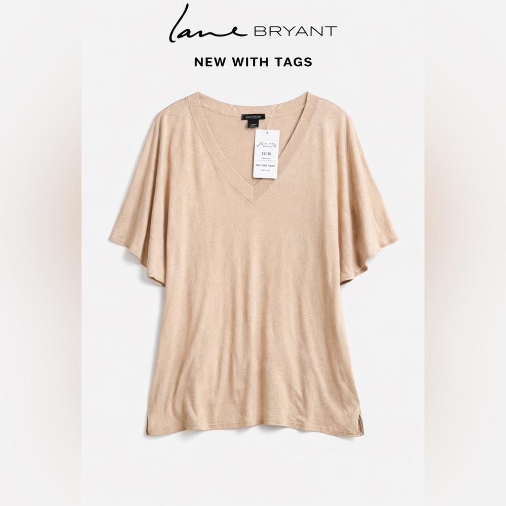 Lane Bryant Women's Beige Short Sleeve Silk Top NWT